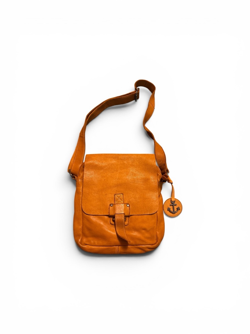 Harbour 2nd Cognac Leather Crossbody Messenger Bag Anchor Charm Genuine Leather